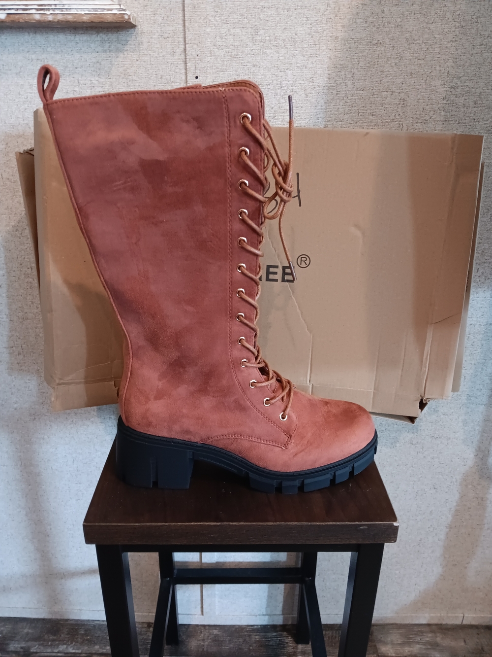 Tinstree Women's Tall Lace-Up Suede Boots - Rust Size 9.5